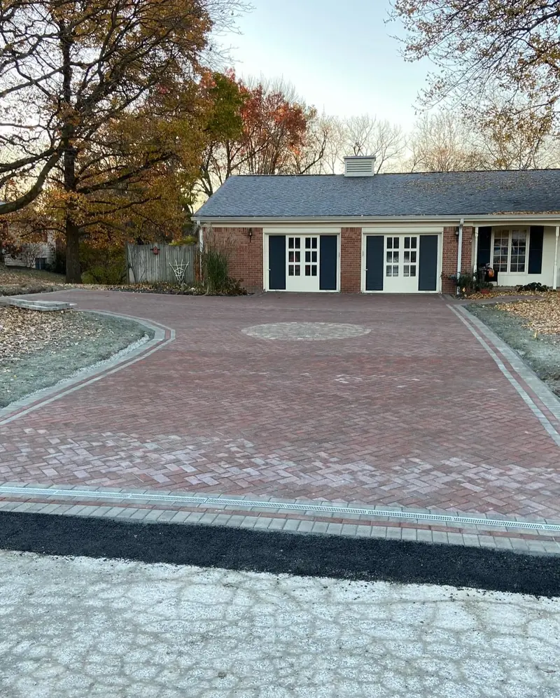 Brick paver driveway with a circular medallion in Indianapolis